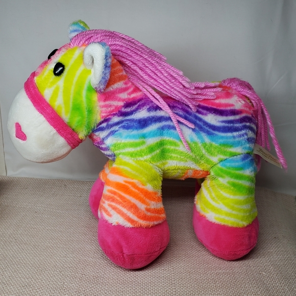 Dan Dee Collectors Choice NEON Rainbow Striped Pony Horse Plush Yarn Tail & Mane - Picture 2 of 6